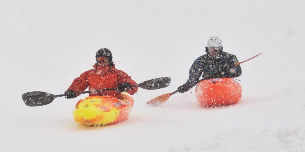 Snow boating or snow kayaking