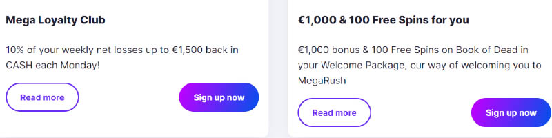 about MegaRush Casino promotions and deals