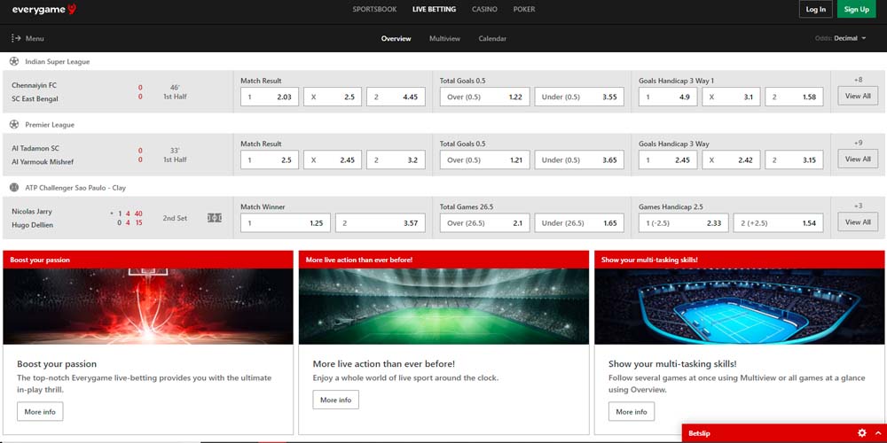 Everygame Sportsbook live betting odds, in play betting Everygame